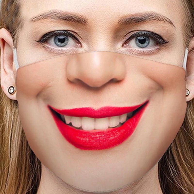 ＜グリーンピアッシング＞ 真っ赤な口紅の女性の変顔マスク画像