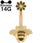 蜜蜂とお花のへそピアス 14G